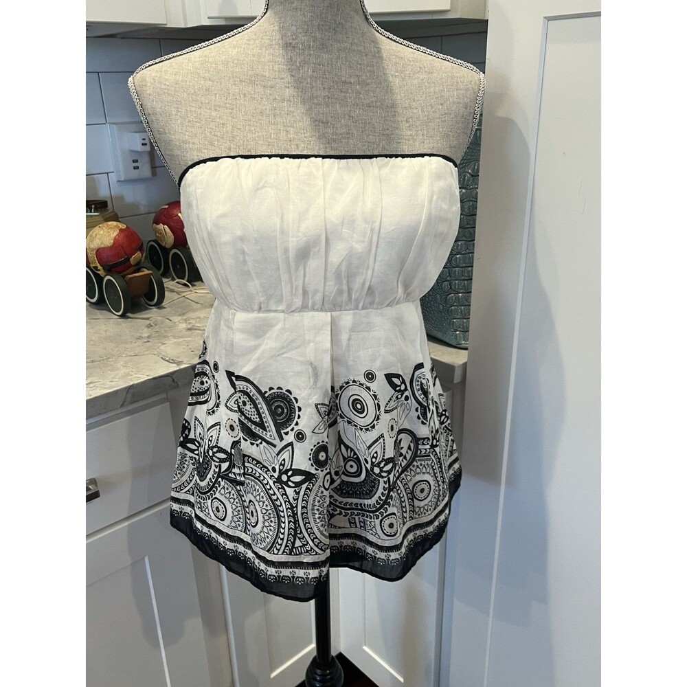 White House Black Market Strapless Babydoll Top Size 12 Cotton Silk Paisley Boho